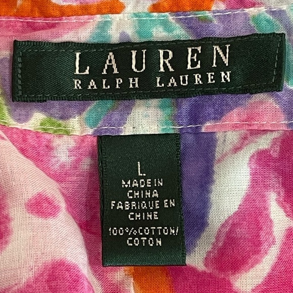Lauren Ralph Lauren size large buttonup top floral design rolled tabbed sleeves - Picture 5 of 13